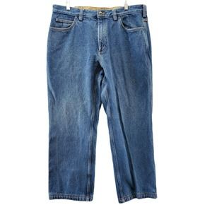 Duluth Trading Men Jean Work Pant SZ 36 X 28 Dark Wash Brown Canvas 100% Cotton